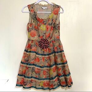 JILL Stuart 100% Silk Ribbon Detail Floral Dress